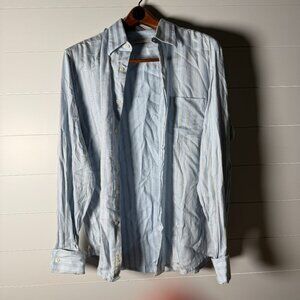 Perry Ellis Long Sleeve Button Down Blue & Gray Stripe Shirt Size Large